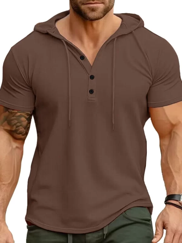 Men's Full Size Casual Hooded Henley T-Shirt Plus Size - Image 4