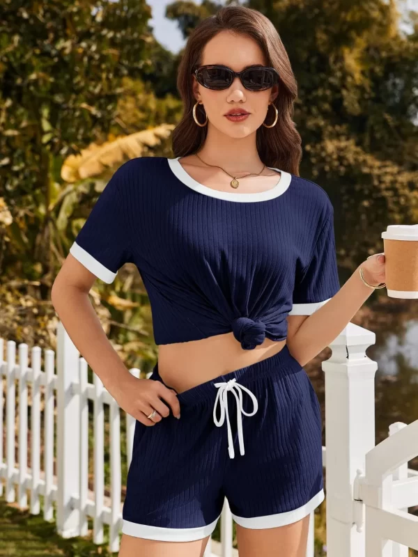 Ribbed Round Neck Top and Shorts Set - Image 4