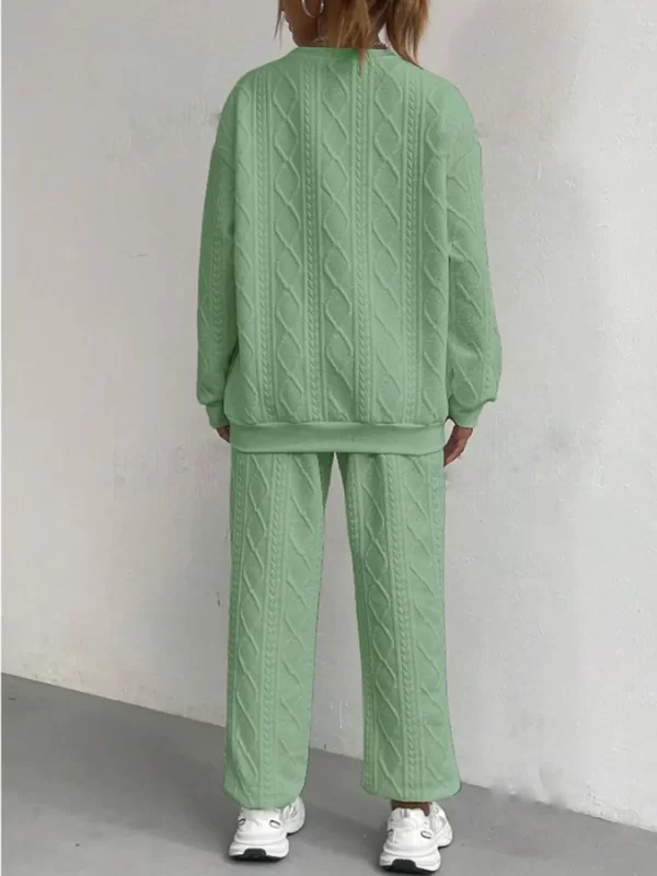 Texture Round Neck Top and Pants Set - Image 3
