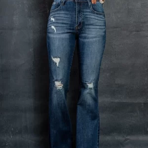 Distressed High-Waisted Flare Jeans