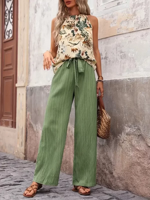 Printed Tank Top and Wide Leg Pants Set - Image 5