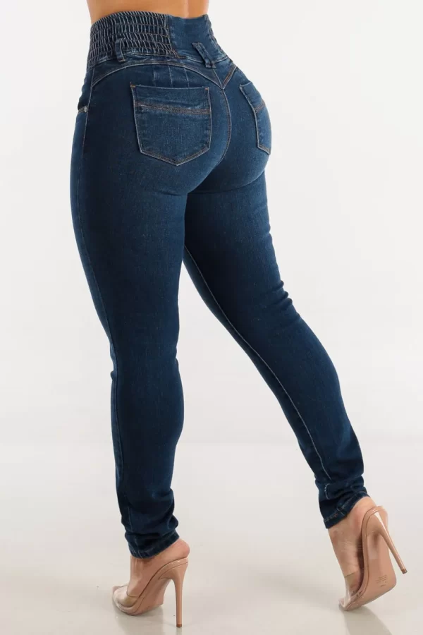 High Waist Buttoned Skinny Hip Lifting Jeans - Image 3