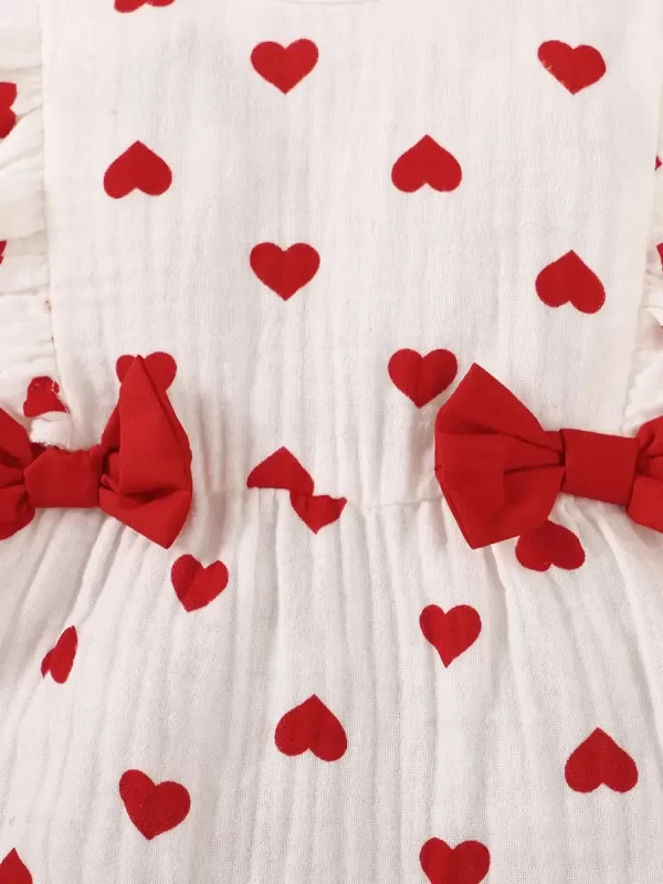 Ruffled Heart Print Round Neck Jumpsuit with Bow Headband - Image 2
