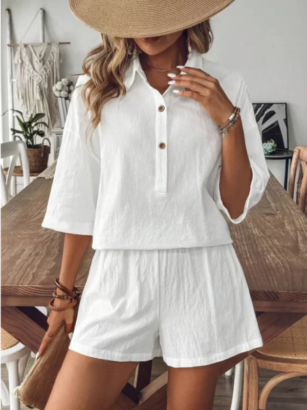 Collared Neck Half Sleeve Top and Shorts Set - Image 19