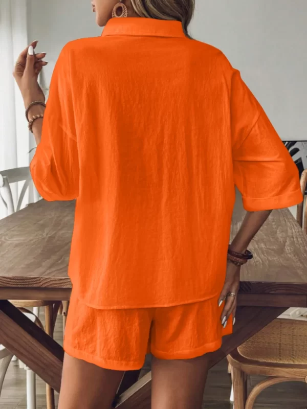 Collared Neck Half Sleeve Top and Shorts Set - Image 2