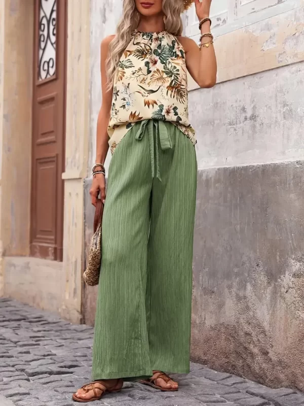 Printed Tank Top and Wide Leg Pants Set - Image 4