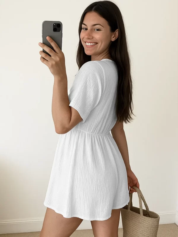 Surplice Half Sleeve Wrap Romper - Image 29