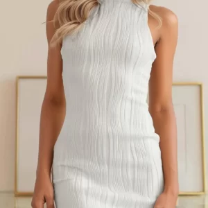 Textured Wavy Sleeveless Bodycon Mini Dress