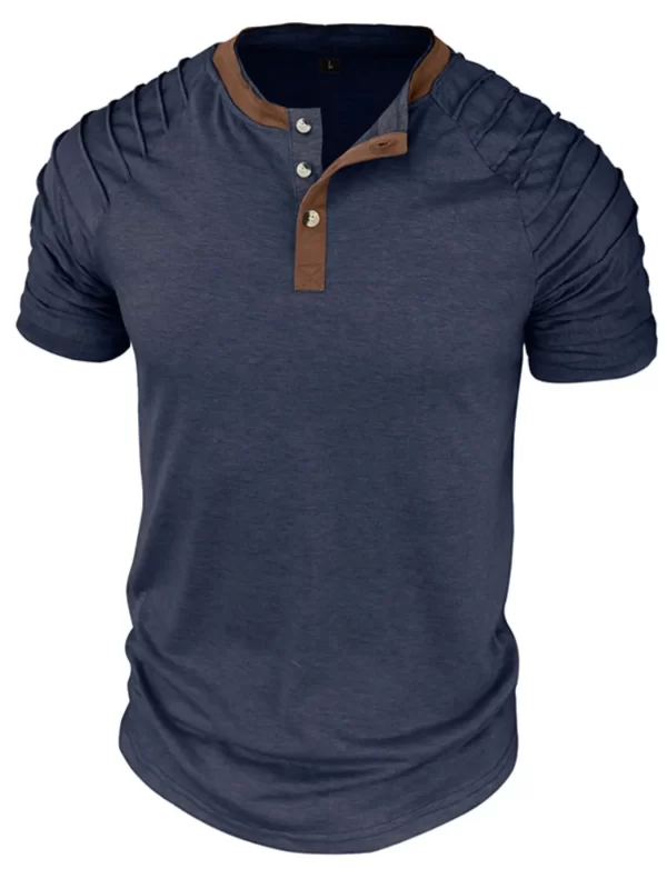 Men's Full Size Casual Henley Short Sleeve Top with Contrast Collar Plus Size - Image 3