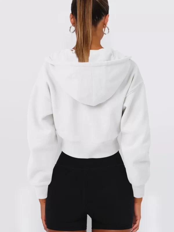 Zip Up Long Sleeve Hooded Cropped Jacket - Image 3