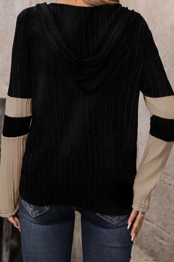 Drawstring Quarter Zip Contrast Long Sleeve Hoodie - Image 2