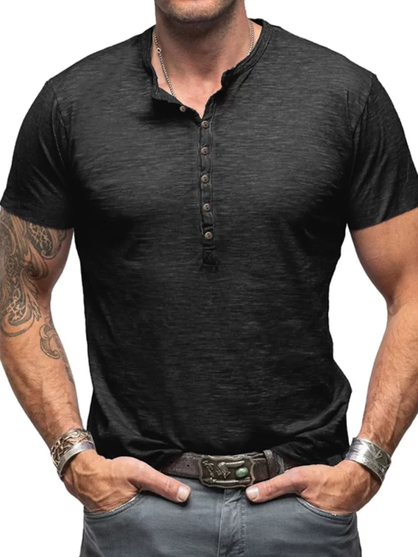 Men's Casual Henley Short Sleeve Button Top - Image 8