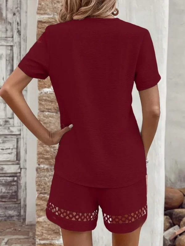 V Neck Short Sleeve Top and Shorts Set - Image 2