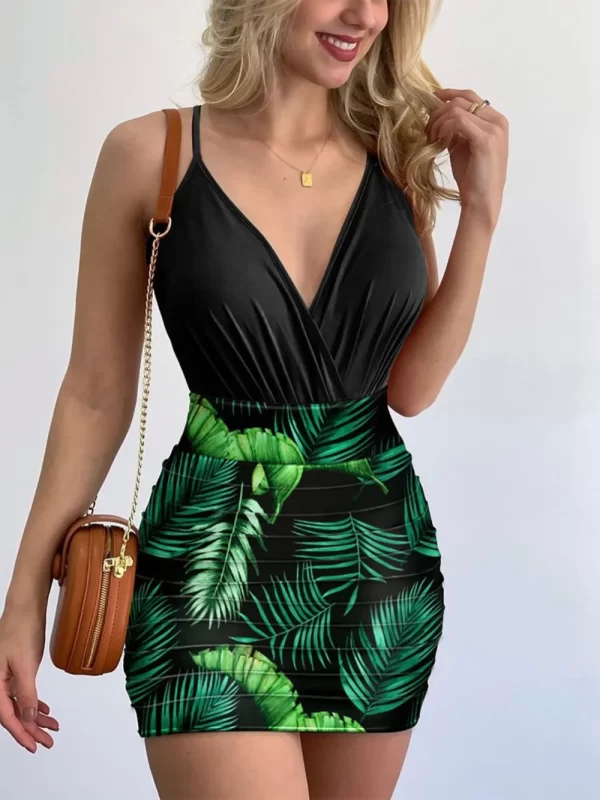 Surplice Spaghetti Strap Top and Printed Mini Skirt Set - Image 21