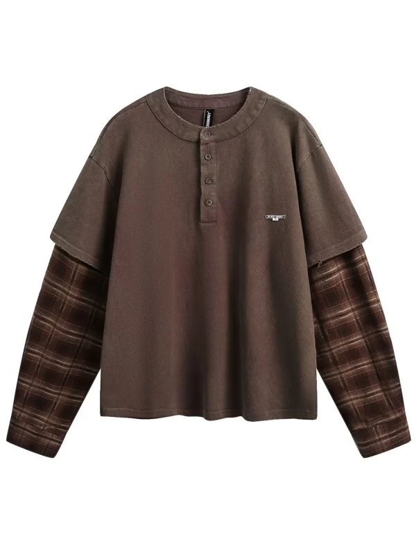 Men's Plaid Long Sleeve Henley Sweatshirt - Image 2