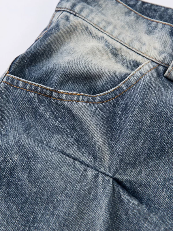 Men's Washed Wide Leg Pleated Jeans - Image 7