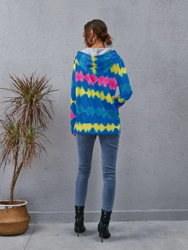 Contrast Quarter Zip Dropped Shoulder Hoodie - Image 2