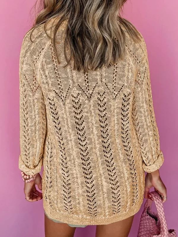 Openwork Open Front Long Sleeve Cardigan - Image 3