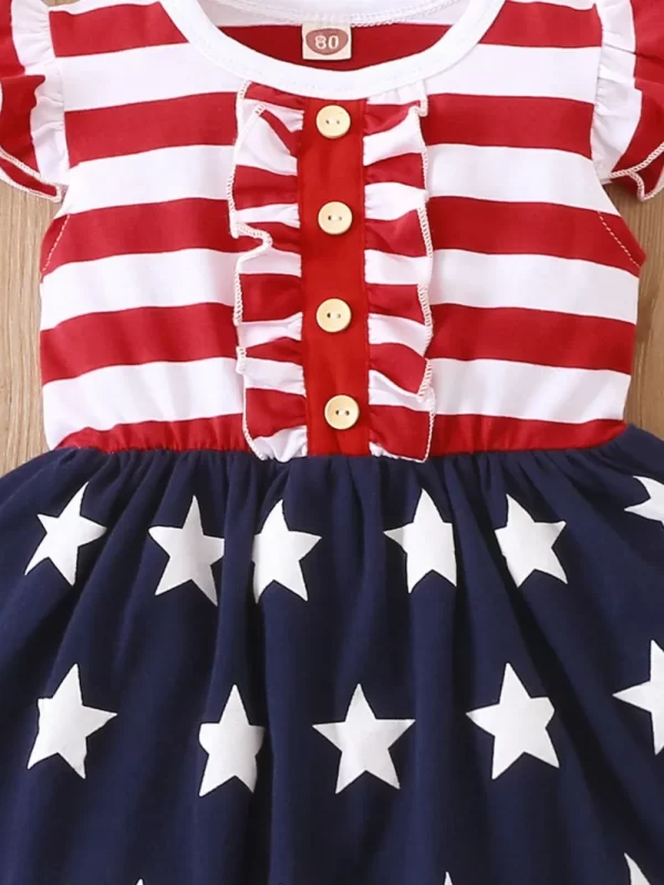 Striped & Stars Ruffled Round Neck Cap Sleeve Dress - Image 2