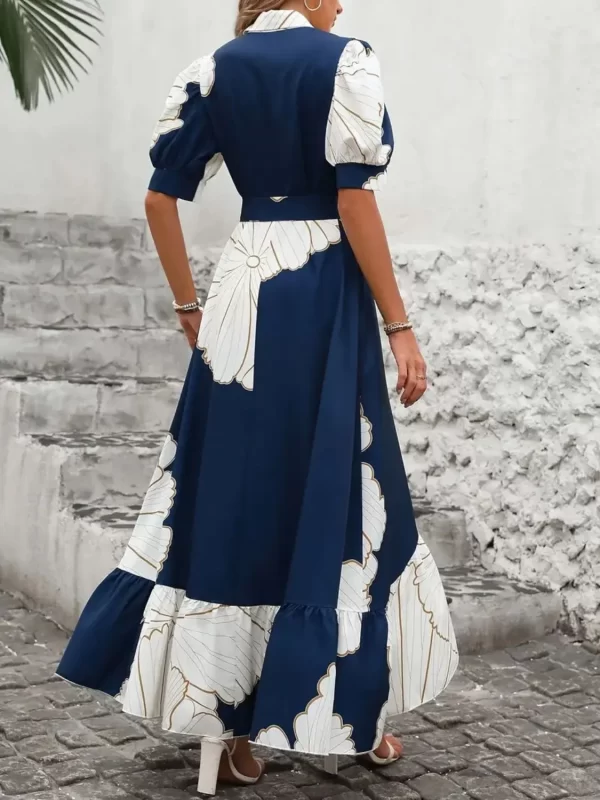 Printed Tie Waist Half Sleeve Maxi Shirt Dress - Image 5