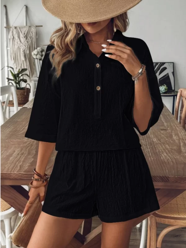 Collared Neck Half Sleeve Top and Shorts Set - Image 16