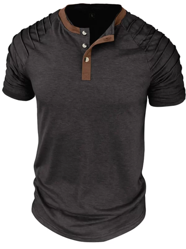 Men's Full Size Casual Henley Short Sleeve Top with Contrast Collar Plus Size - Image 7