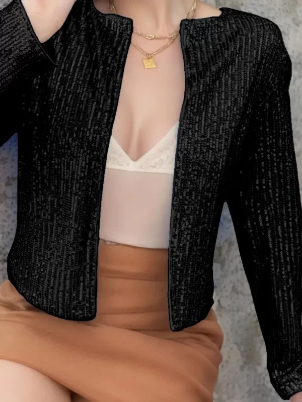 Full Size Sequin Open Front Cropped Jacket - Image 29