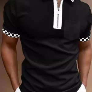 Men's Full Size Checkered Collared Neck Short Sleeve Polo Plus Size