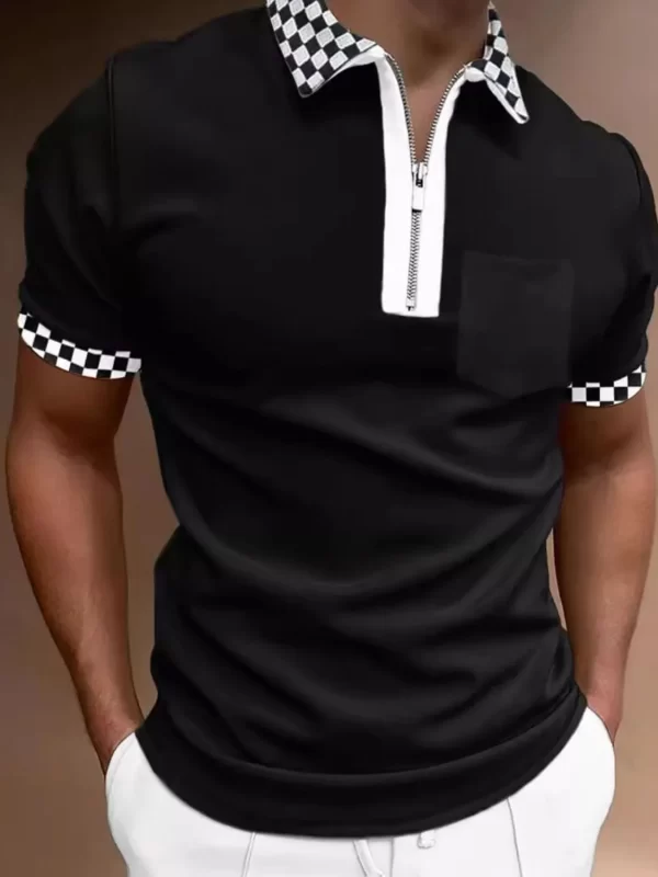 Men's Full Size Checkered Collared Neck Short Sleeve Polo Plus Size
