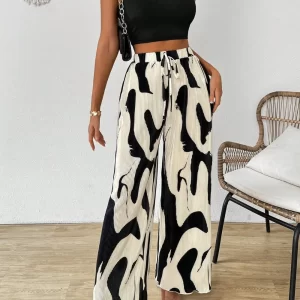 Cutout One Shoulder Top and Printed Pants Set