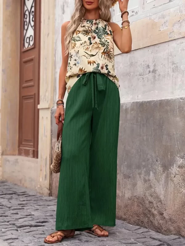Printed Tank Top and Wide Leg Pants Set - Image 36