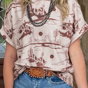 Printed Round Neck Short Sleeve T-Shirt