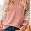 Sequin Leopard Round Neck Long Sleeve Sweater
