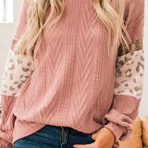 Sequin Leopard Round Neck Long Sleeve Sweater