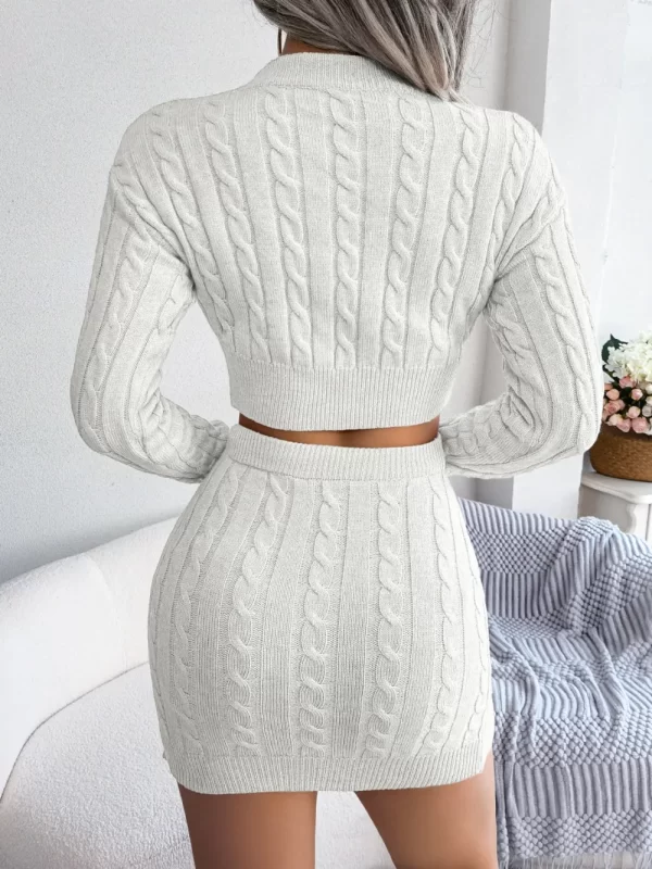 Cable-Knit Round Neck Top and Skirt Sweater Set - Image 2