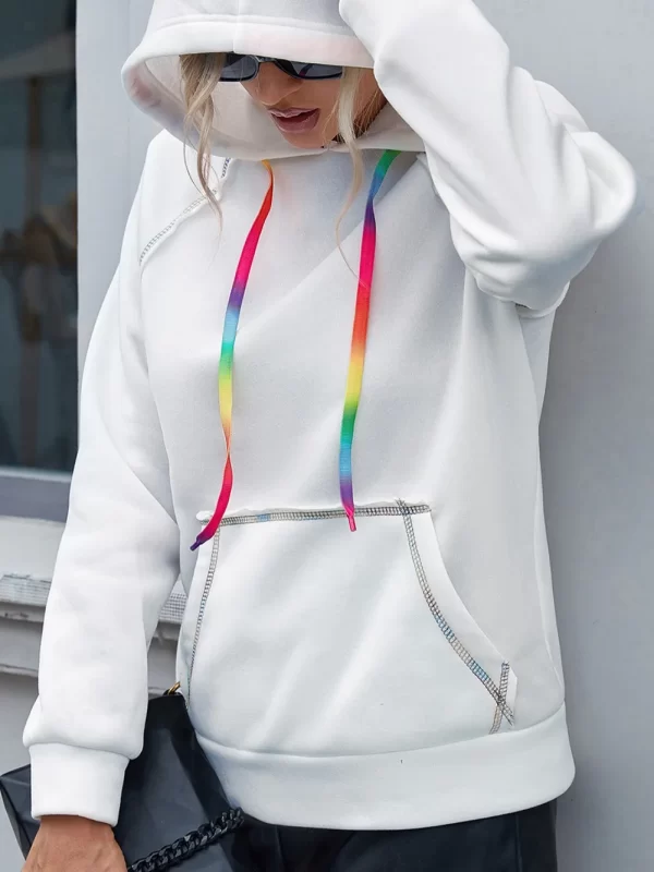 Ivy Lane Contrast Stitching Drawstring Raglan Sleeve Hoodie - Image 7