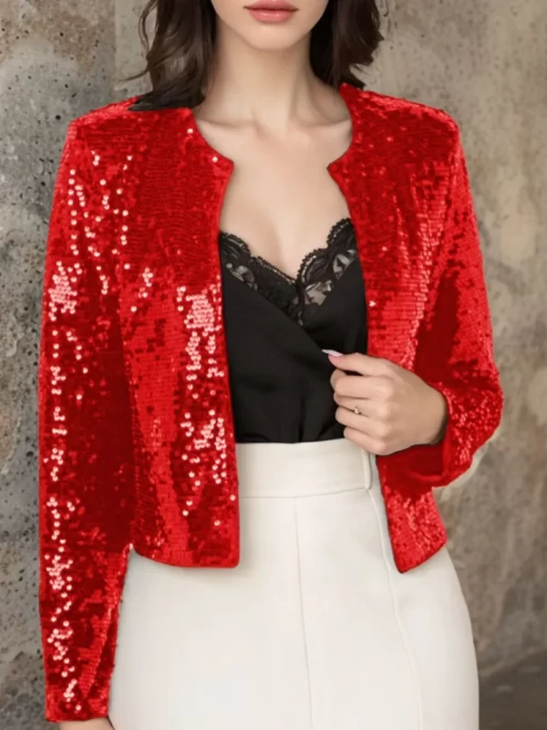 Full Size Sequin Open Front Cropped Jacket - Image 23