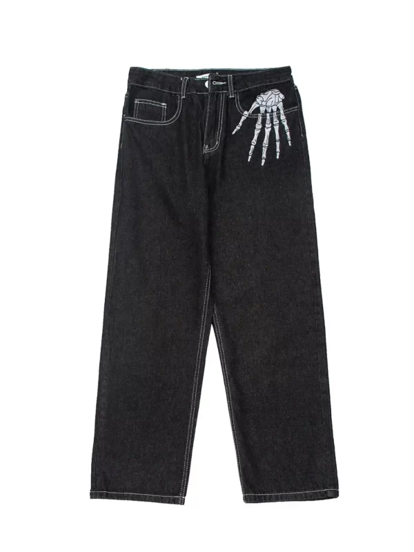 Men's Skeleton Embroidered Straight Leg Jeans - Image 12