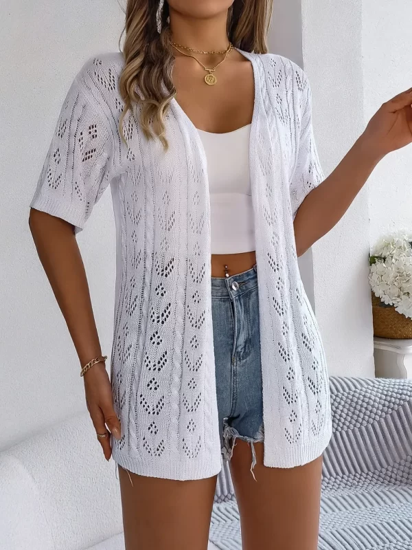 Openwork Open Front Half Sleeve Cardigan - Image 5