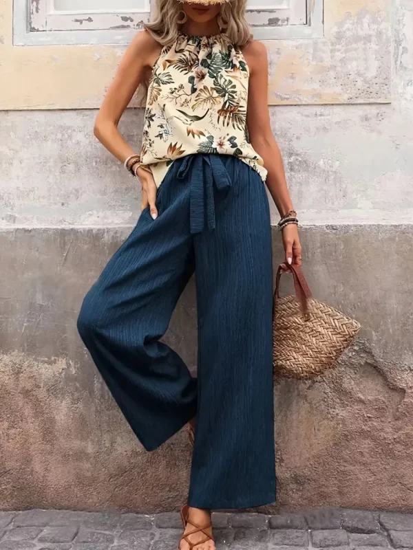 Printed Tank Top and Wide Leg Pants Set - Image 21