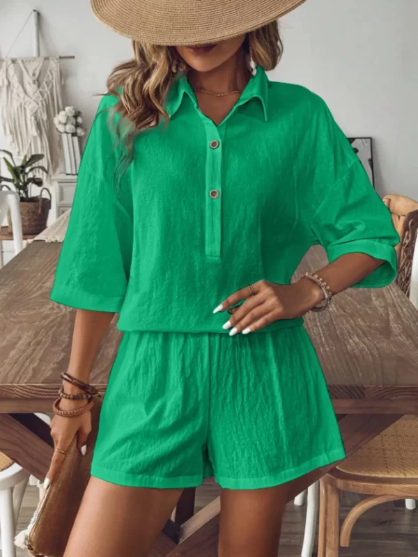 Collared Neck Half Sleeve Top and Shorts Set - Image 8