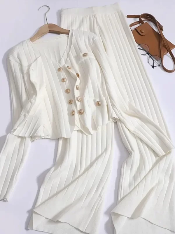V-Neck Tank, Cardigan and Pants Three-Piece Sweater Set - Image 14