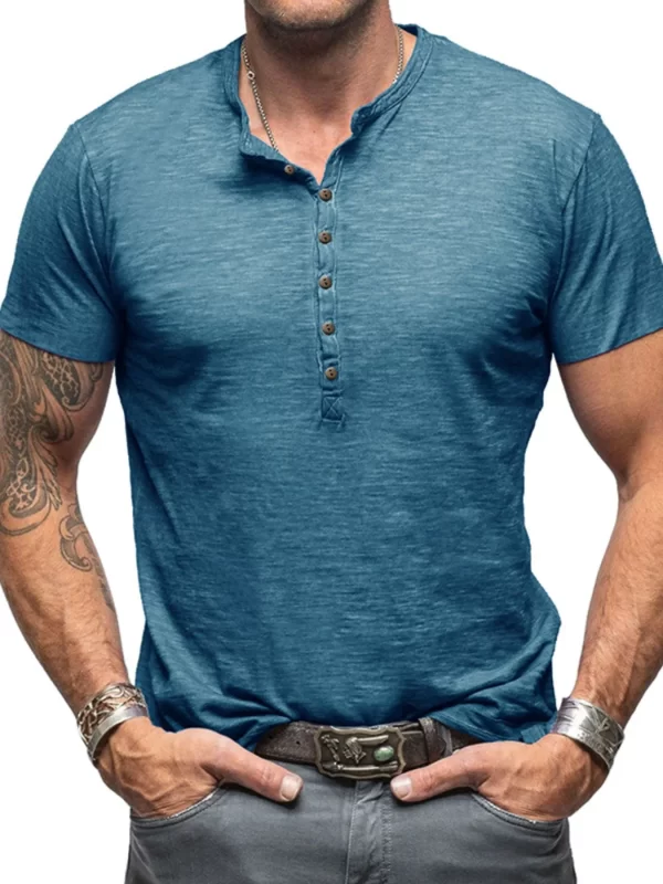 Men's Casual Henley Short Sleeve Button Top - Image 2