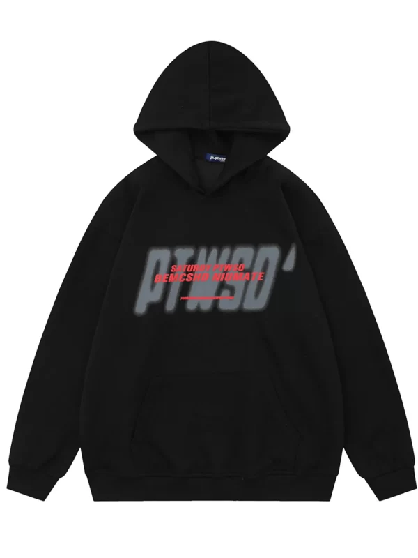 Men's Casual Letter Graphic Kangaroo Pocket Hoodie - Image 3
