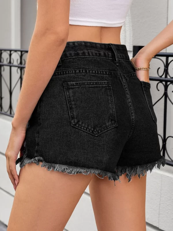 Distressed Raw Hem Denim Shorts - Image 2