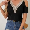 Cold Shoulder Lace V-Neck Blouse