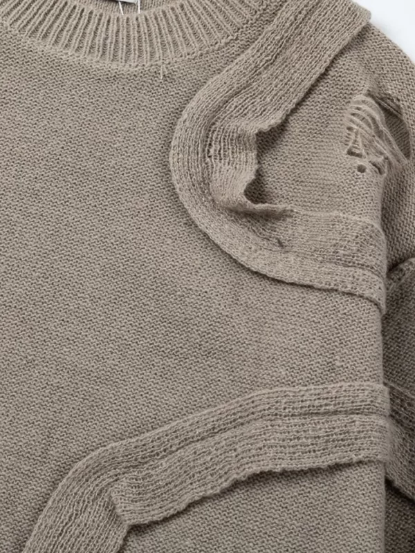 Men's Distressed Curved Panel Oversized Sweater - Image 4
