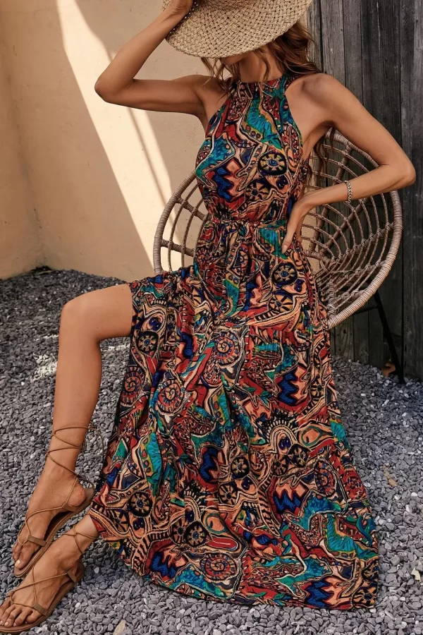 Tied Floral Sleeveless Dress - Image 16