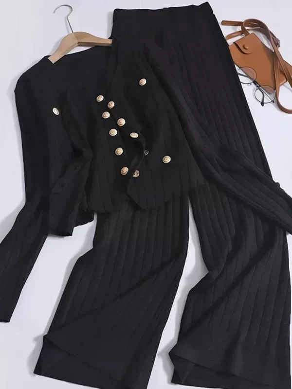 V-Neck Tank, Cardigan and Pants Three-Piece Sweater Set - Image 9