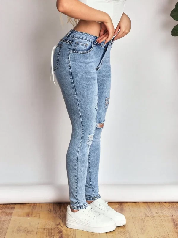Distressed Skinny Jeans with Bow Back - Image 4